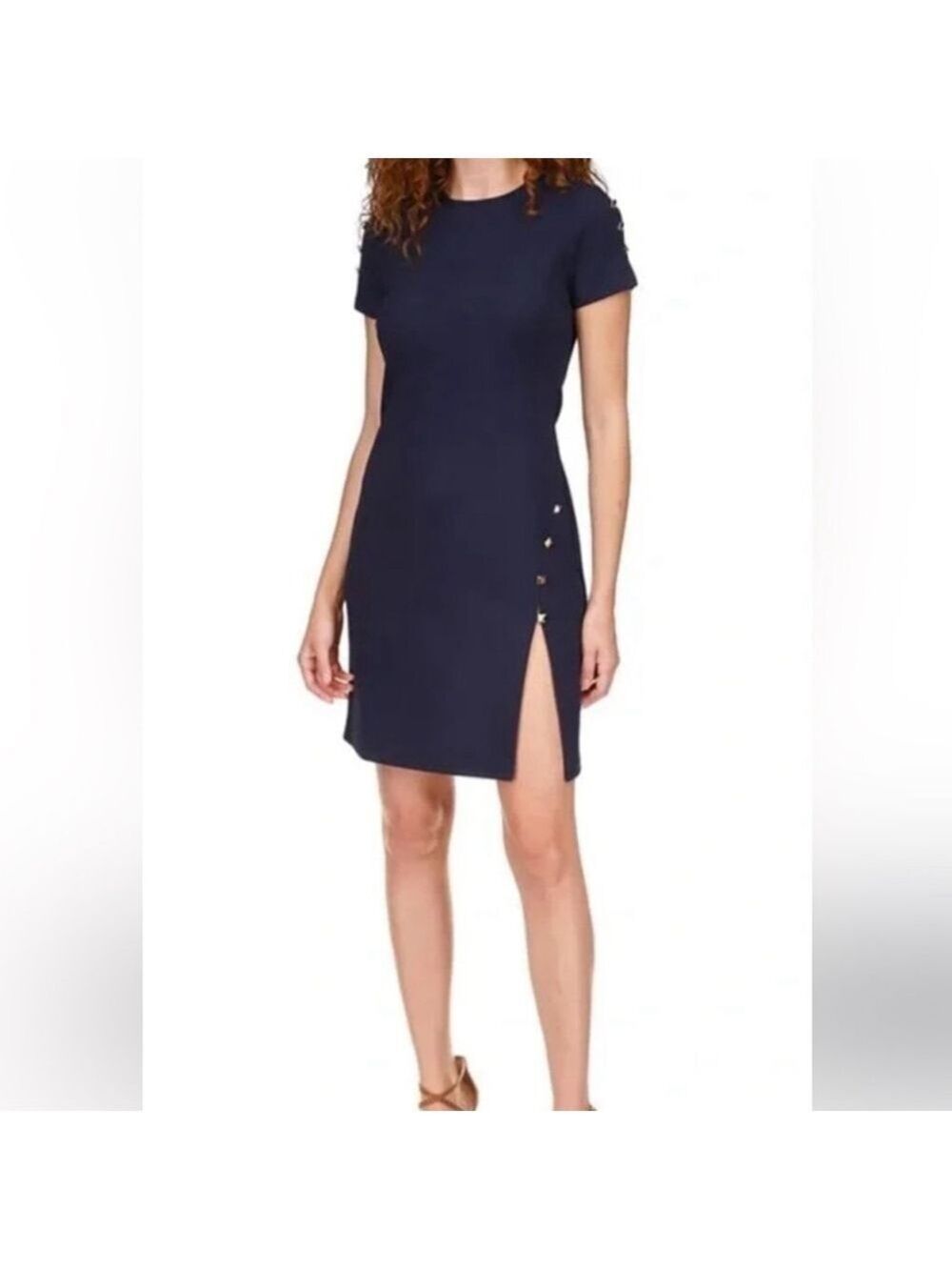 NWT MICHAEL Michael Kors Women's Pyramid-Button Slit Dress Size L